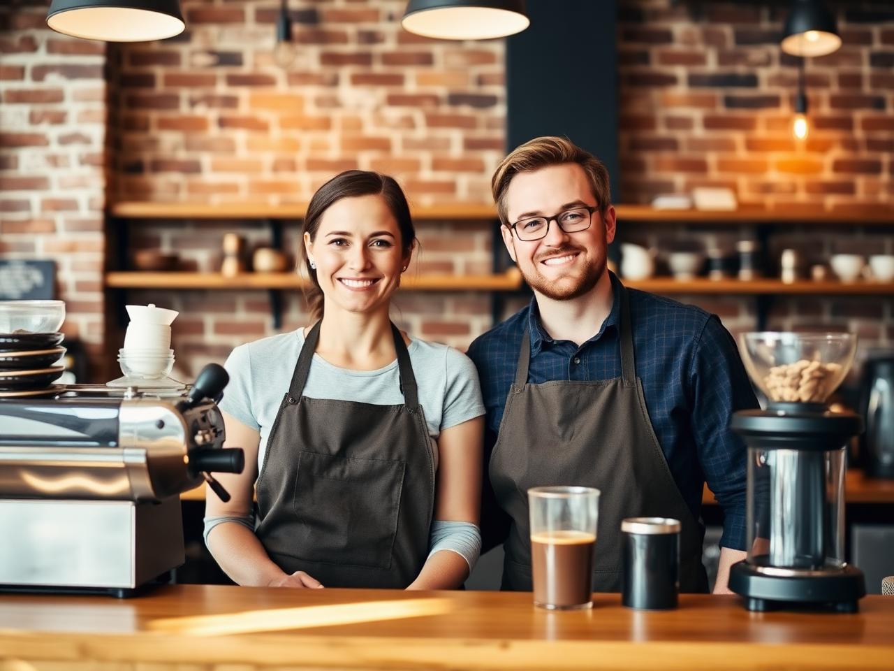 Ellie and Tom, founders of The Roasted Fox, behind the coffee bar